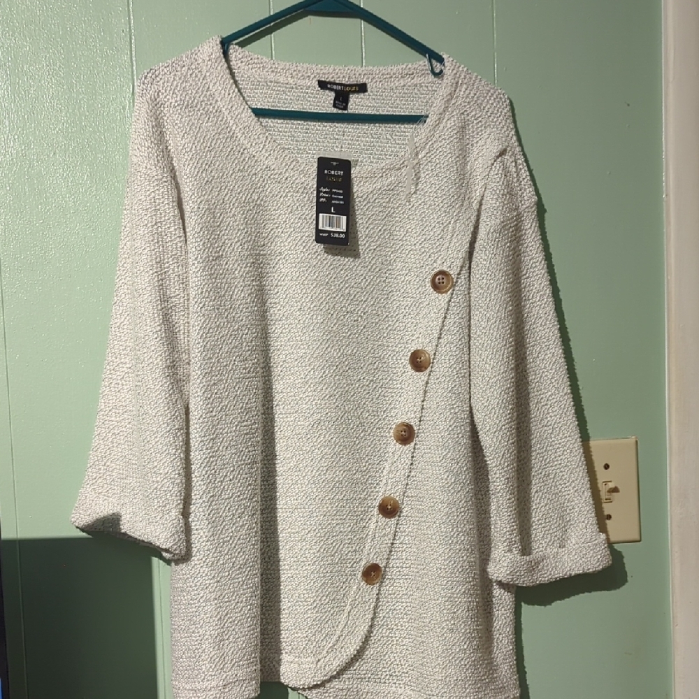 Cream Textured Sweater with Wooden Buttons
